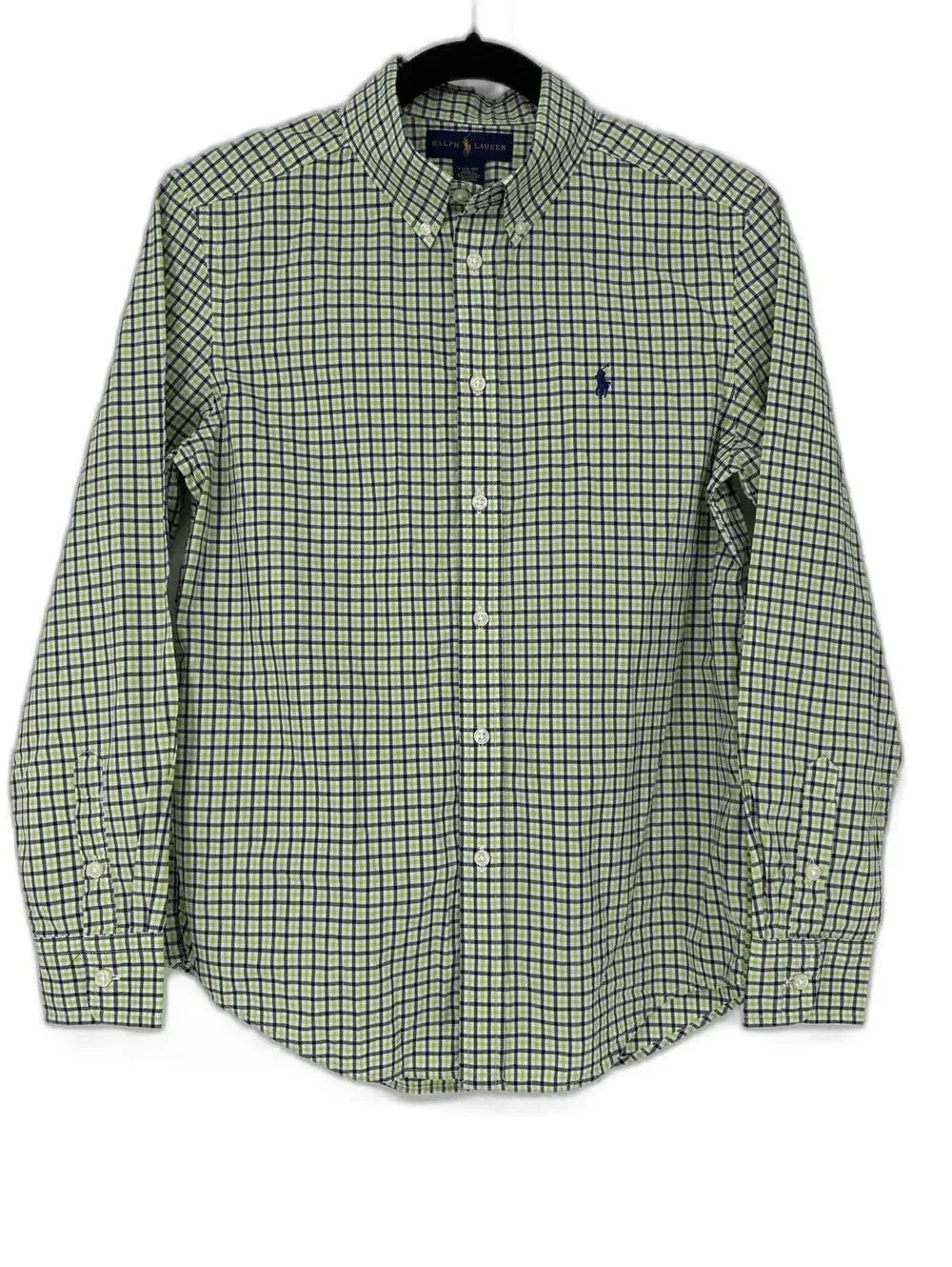 Ralph Lauren Shirt Boys Size Large Plaid Long Sleeve Green and Navy
